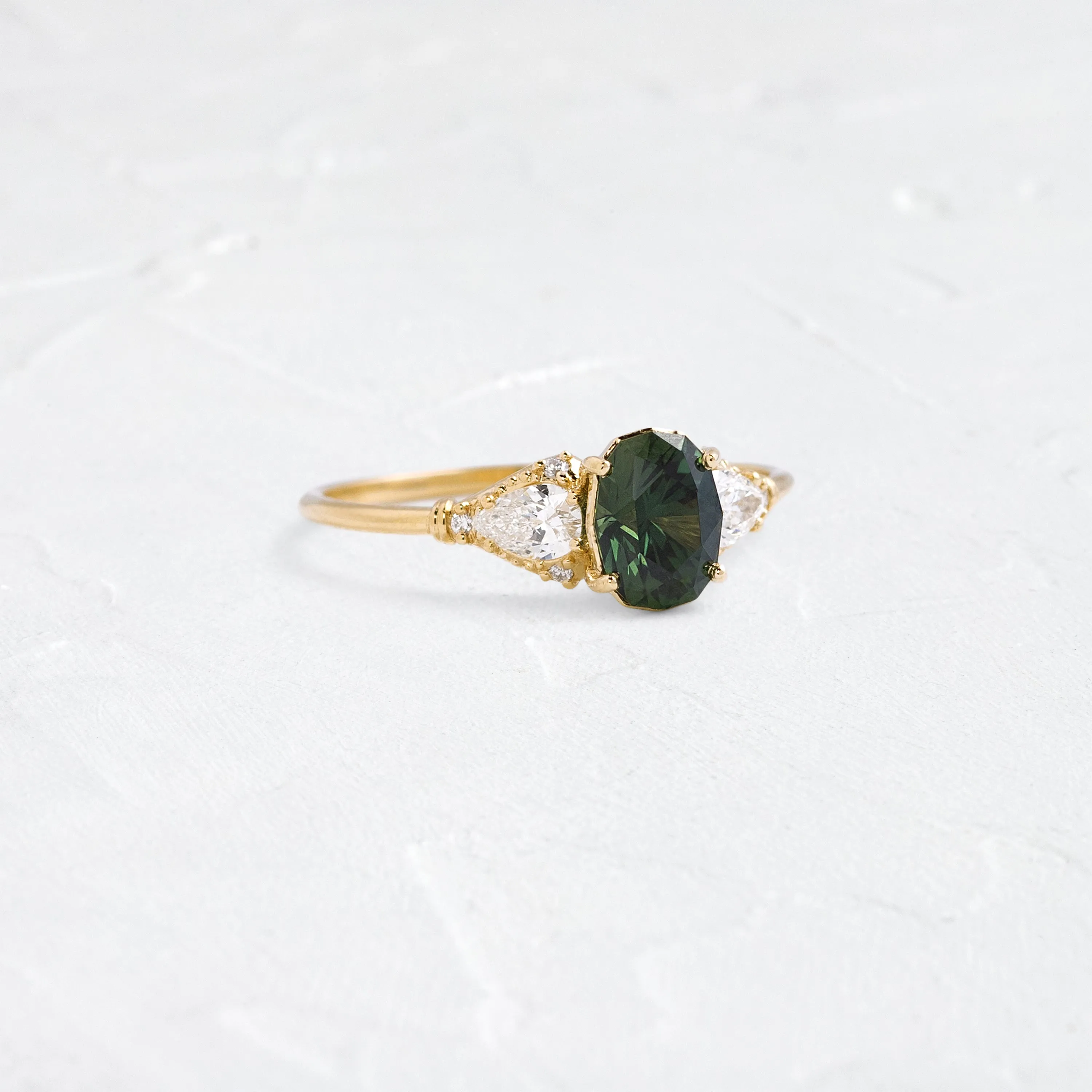 Sunlit Ring, 1.10ct. Green-Blue Thai Sapphire