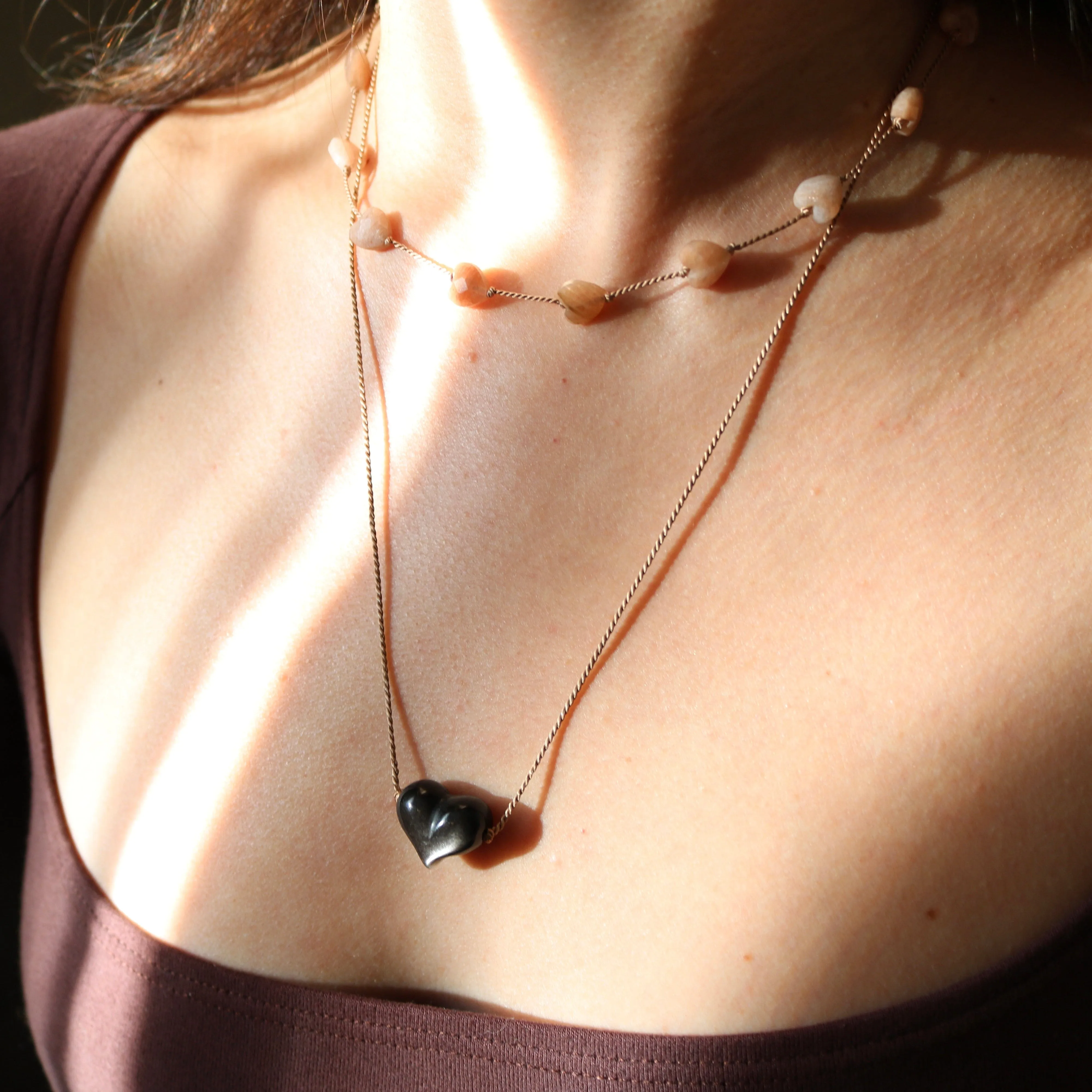 SUNSTONE HEART OM NECKLACE
