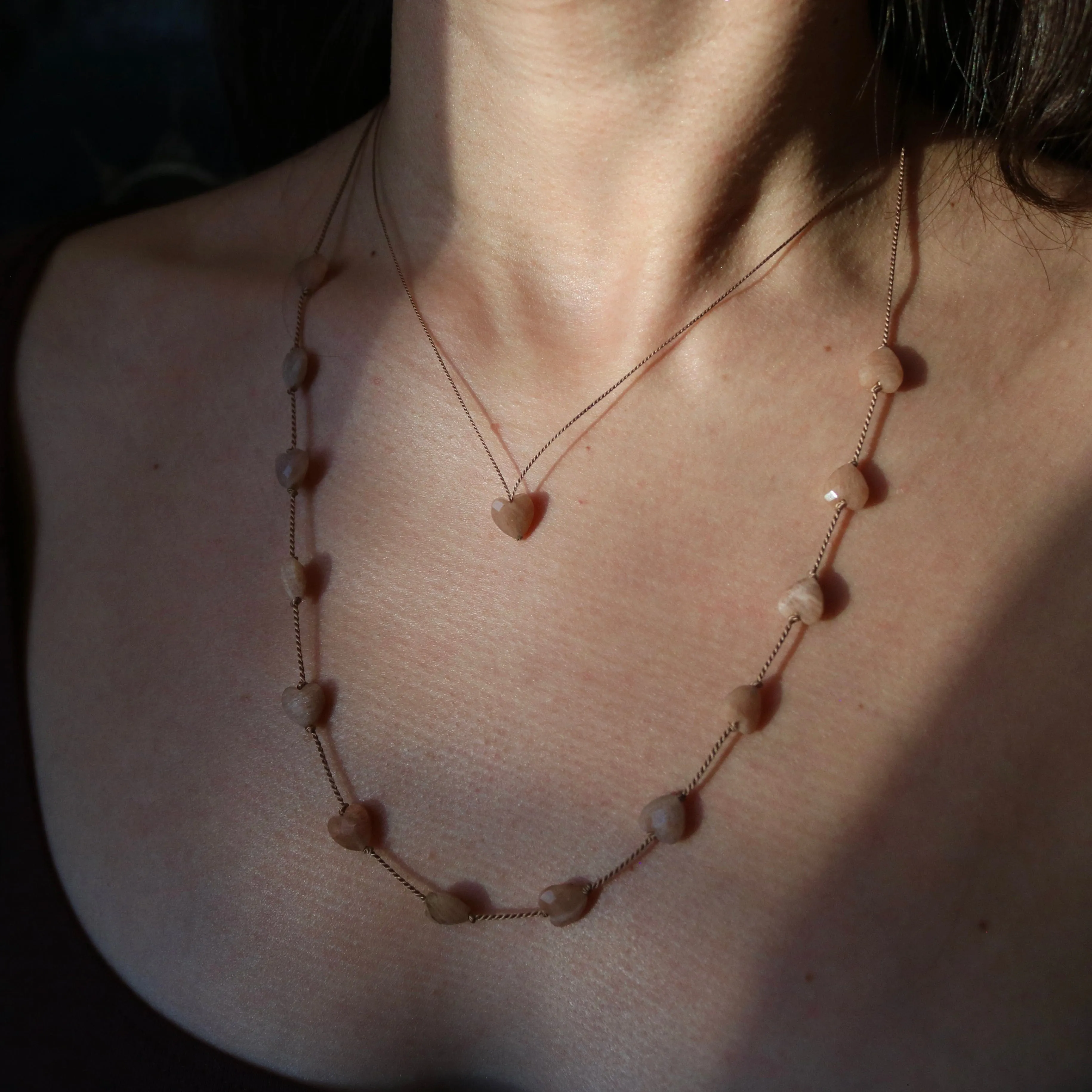 SUNSTONE HEART OM NECKLACE