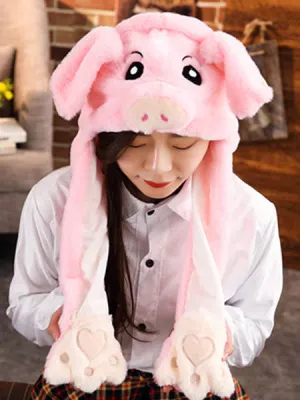 Sweet Lolita Hat Pink Piggy Cartoon Fluffy Lolita Mitten Scarf