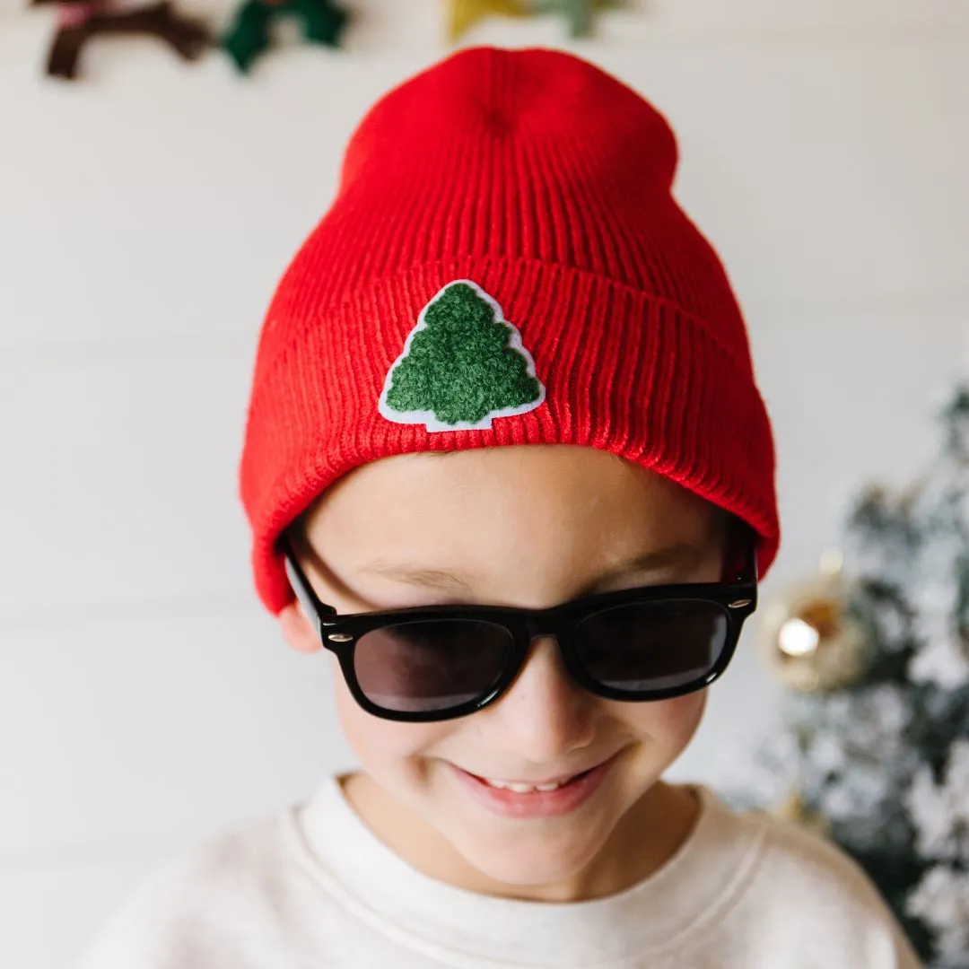 Sweet Wink Christmas Tree Patch Beanie - Red