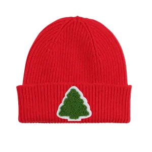 Sweet Wink Christmas Tree Patch Beanie - Red