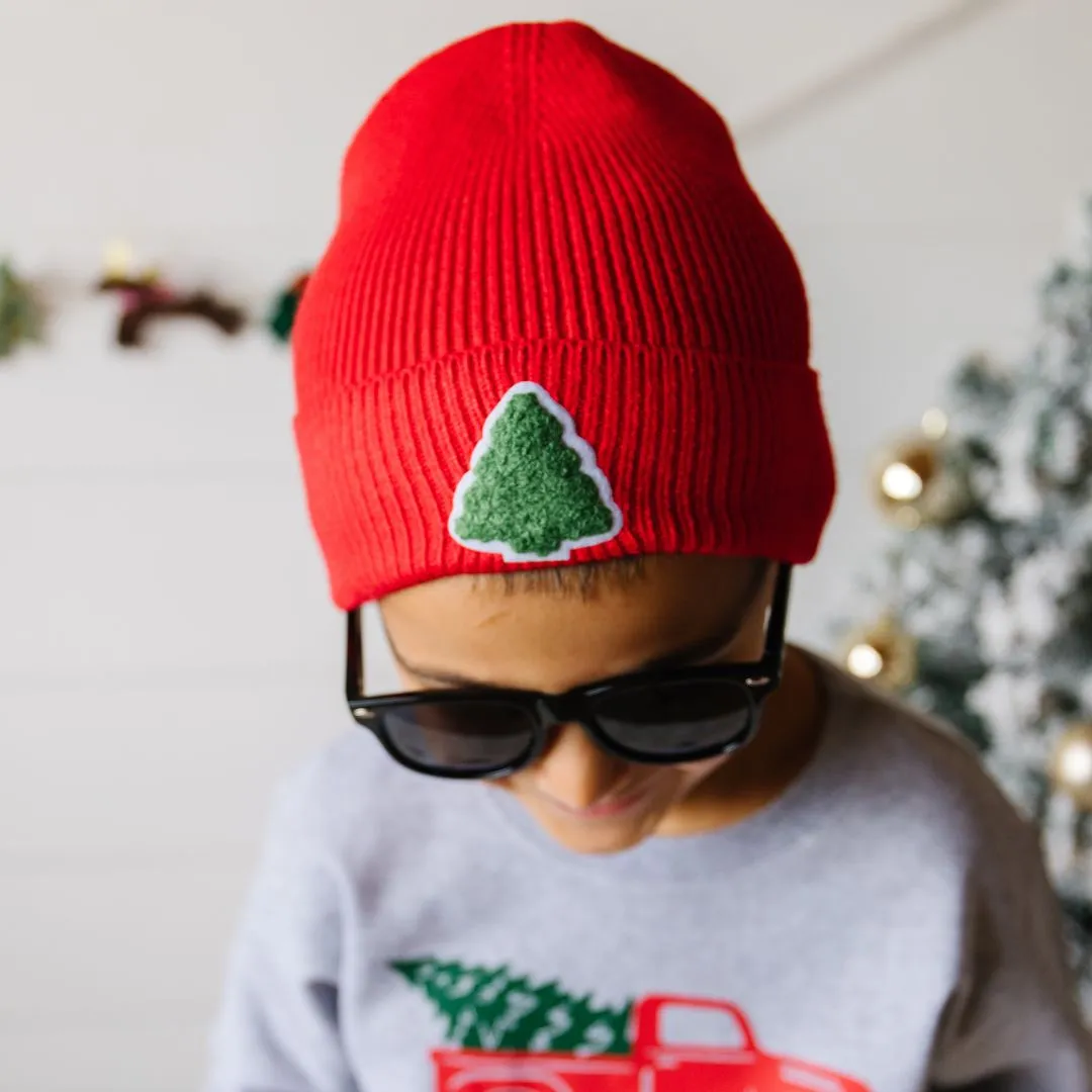 Sweet Wink Christmas Tree Patch Beanie - Red