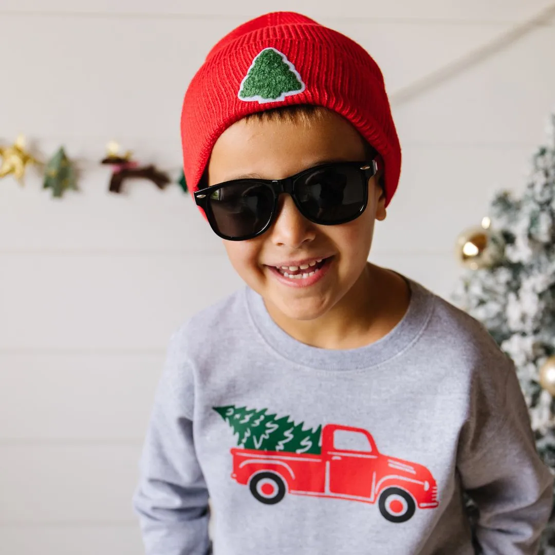 Sweet Wink Christmas Tree Patch Beanie - Red