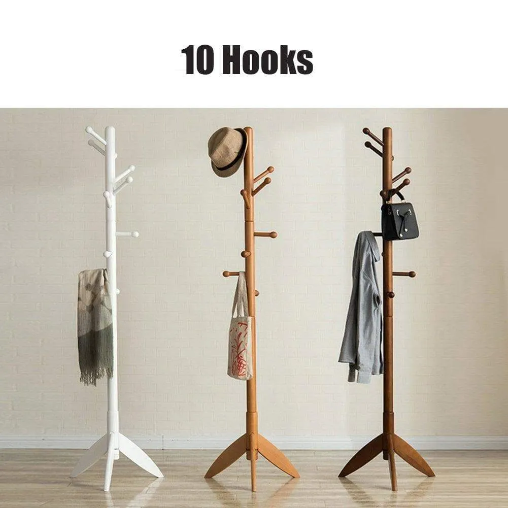 SWEET&HONEY Cloth Hanger Rack Stand Tree hat Hanger Holder Free Standing Solid Wood Coat Rack Floor Hanger for Bedroom Living Room Hall-10-hooks-R 47x175cm(19x69inch)