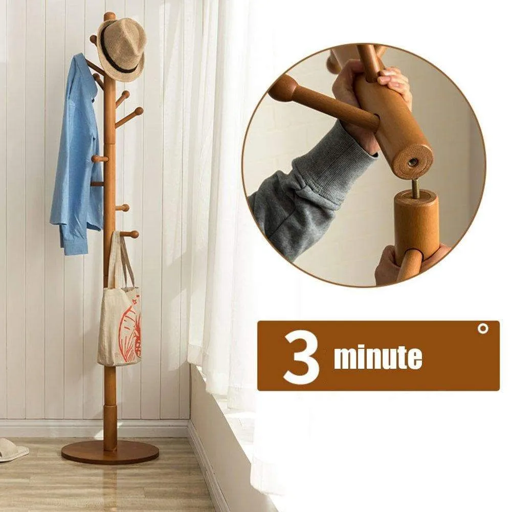 SWEET&HONEY Cloth Hanger Rack Stand Tree hat Hanger Holder Free Standing Solid Wood Coat Rack Floor Hanger for Bedroom Living Room Hall-10-hooks-R 47x175cm(19x69inch)