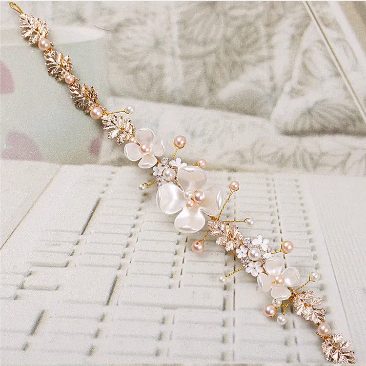The bride wedding headdress ornaments wholesale pearl ceramic Golden hoop luxury wedding headdress wedding accessories