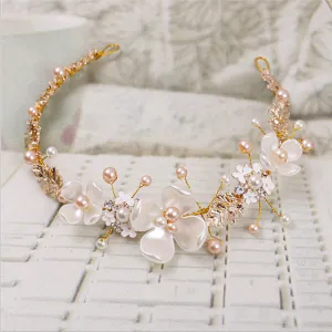 The bride wedding headdress ornaments wholesale pearl ceramic Golden hoop luxury wedding headdress wedding accessories