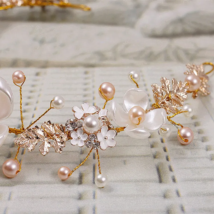 The bride wedding headdress ornaments wholesale pearl ceramic Golden hoop luxury wedding headdress wedding accessories