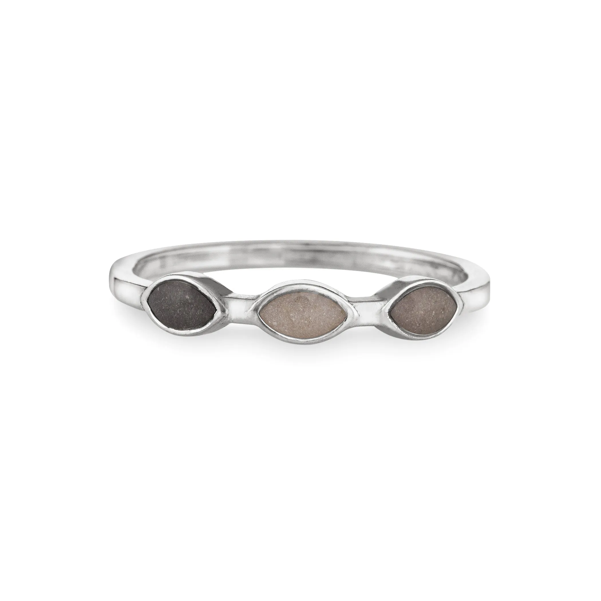 Three Setting Cremation Ring in Sterling Silver