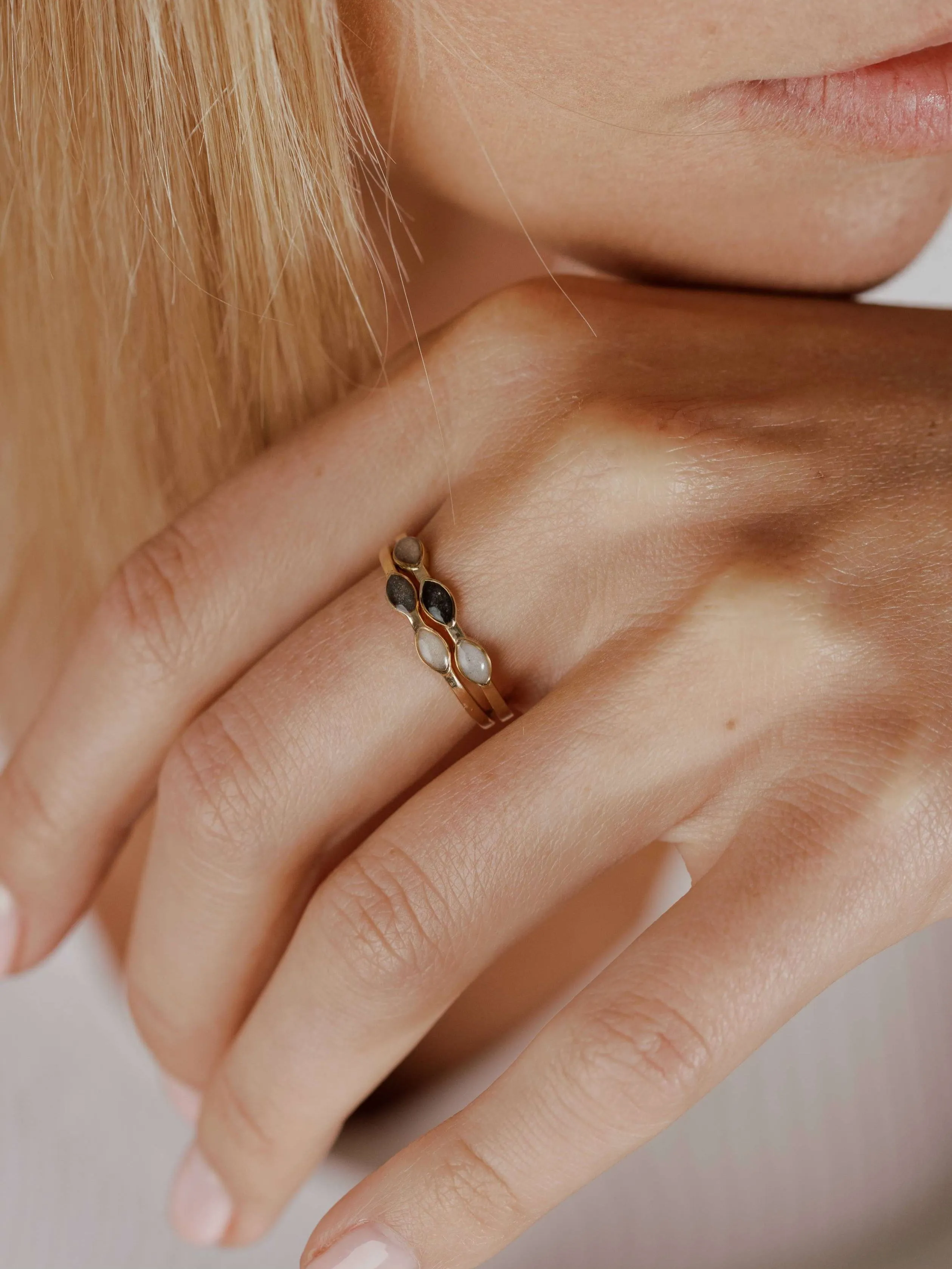 Three Setting Cremation Ring in Sterling Silver