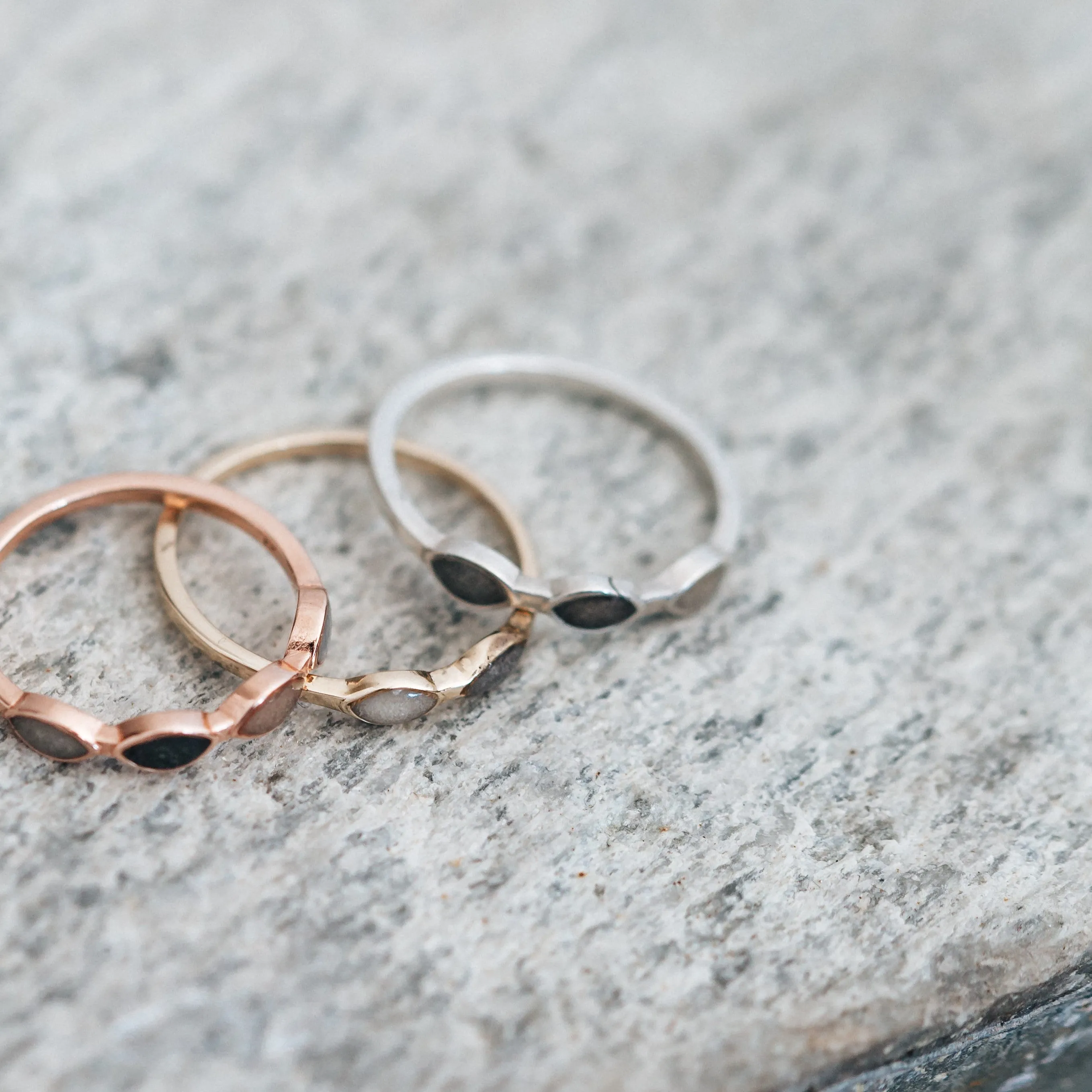 Three Setting Cremation Ring in Sterling Silver