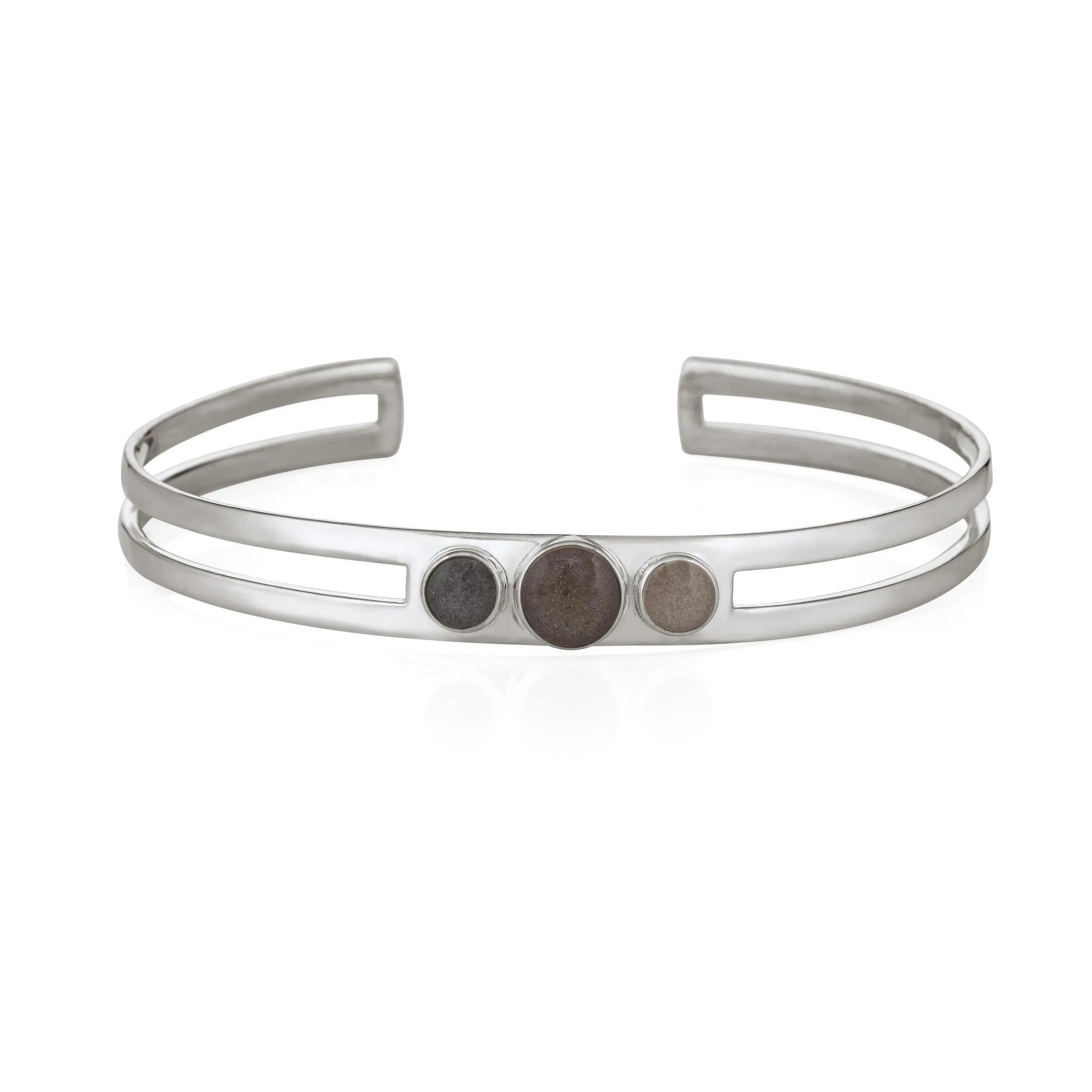 Three Setting Cuff Cremation Bracelet in Sterling Silver