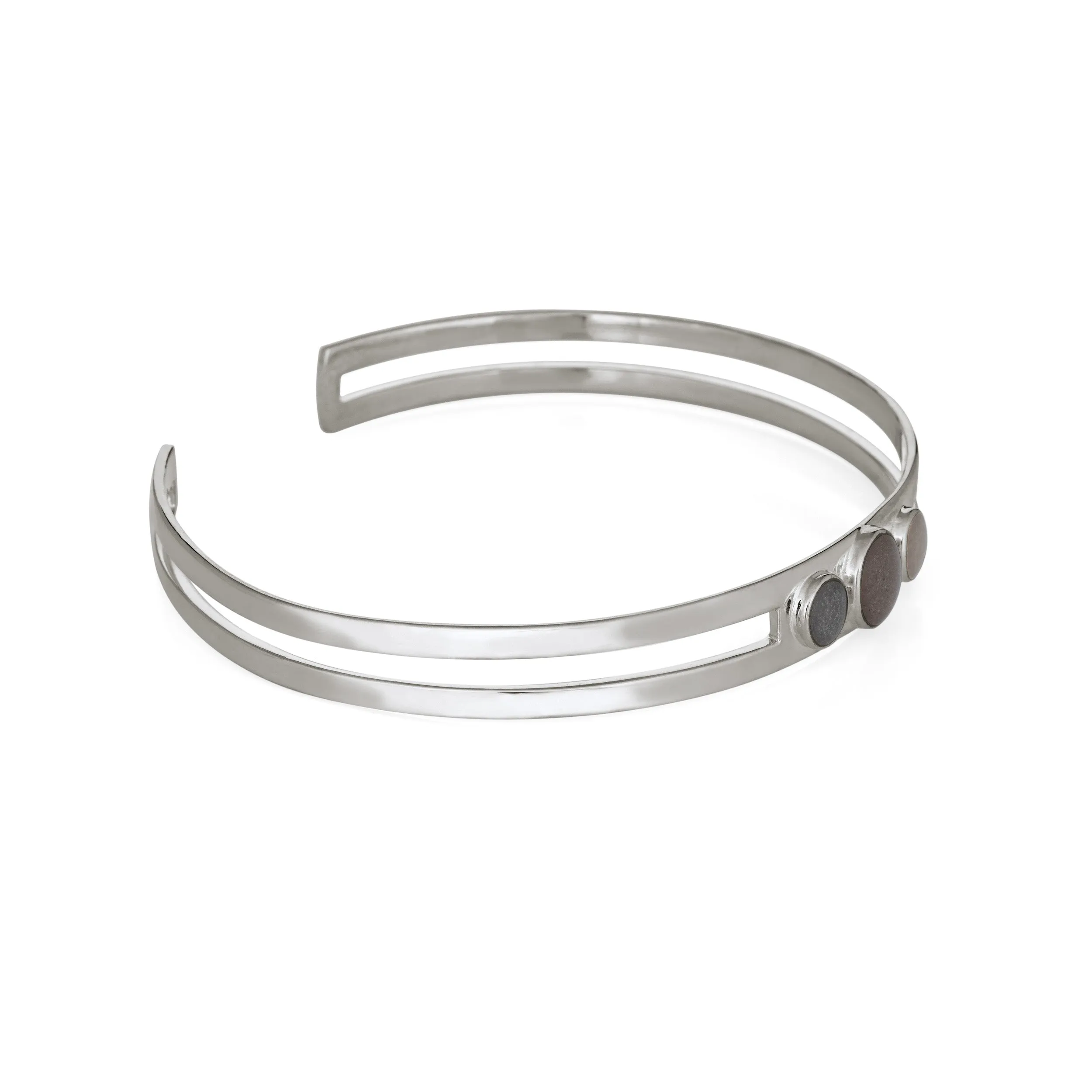 Three Setting Cuff Cremation Bracelet in Sterling Silver