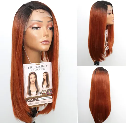 Transparent Lace Shoulder Length Straight Wig - Sunset Orange