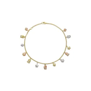 Tri-Color Lovely Charms Anklet (14K)