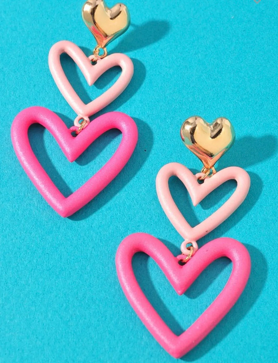 Triple Colored Metal Heart Earrings