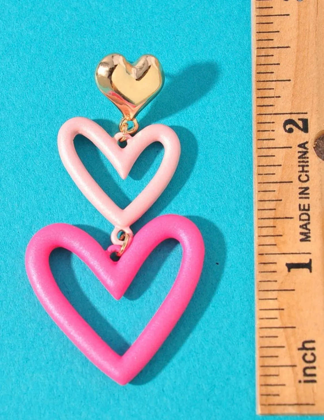 Triple Colored Metal Heart Earrings