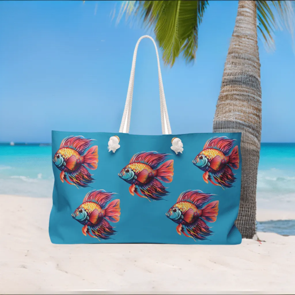 Tropical Fish on Turquoise Beach Bag - Weekend Tote
