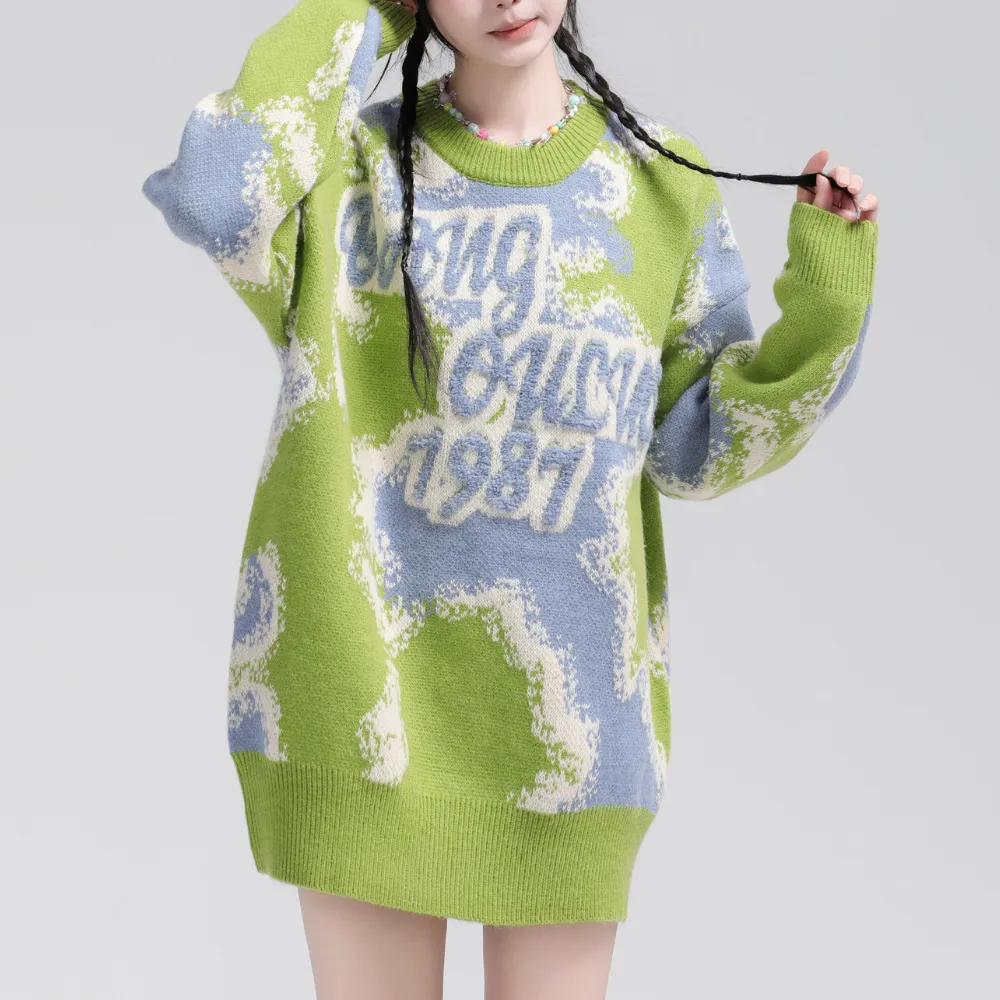 Urban Letter Flocked Contrast Sweater