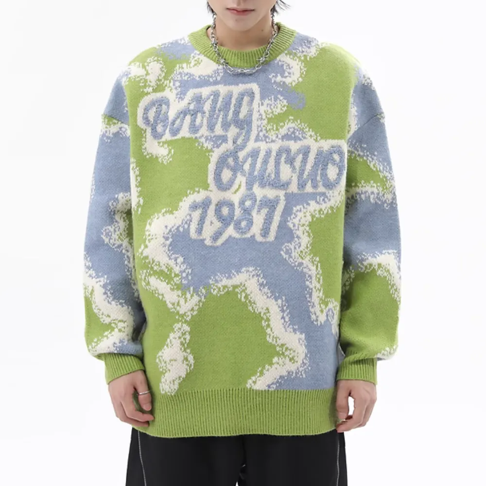 Urban Letter Flocked Contrast Sweater