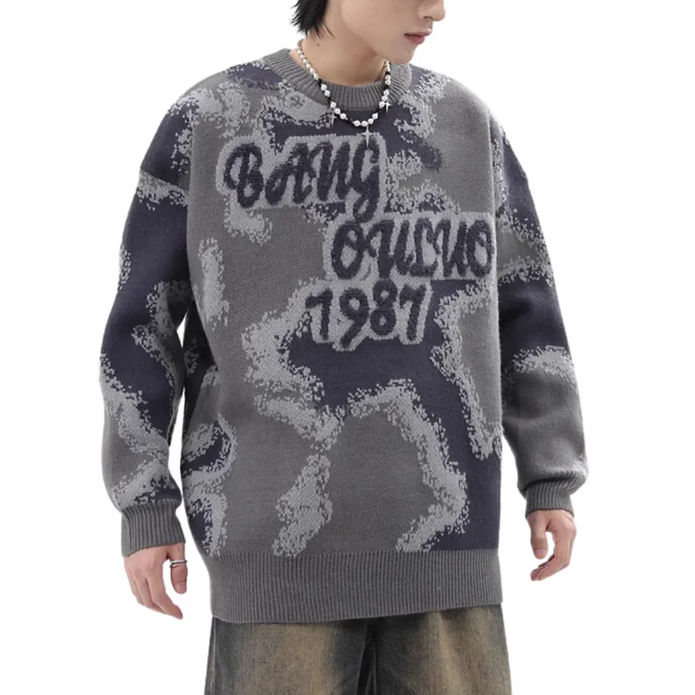 Urban Letter Flocked Contrast Sweater