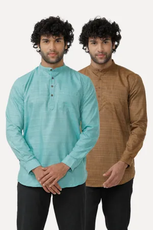 Urban - Sky Blue and Brown Short Kurta Combo For Men | Uathayam