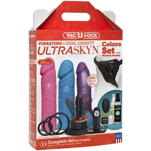 Vac-U-Lock - Vibrating Dual Density Ultraskyn  Colors Set With Wireless Remote