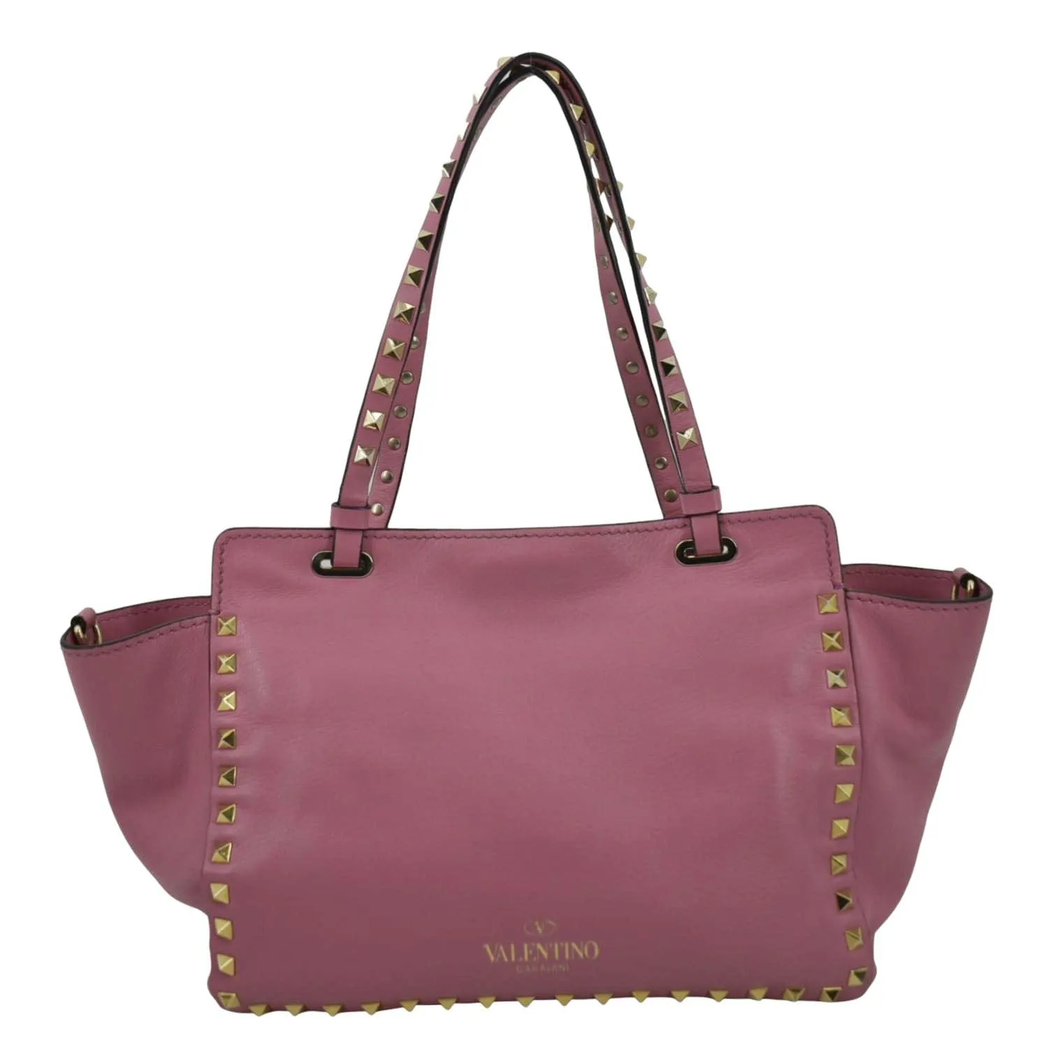 VALENTINO Trapeze Garavani Rockstud Leather Shopping Tote Bag Pink