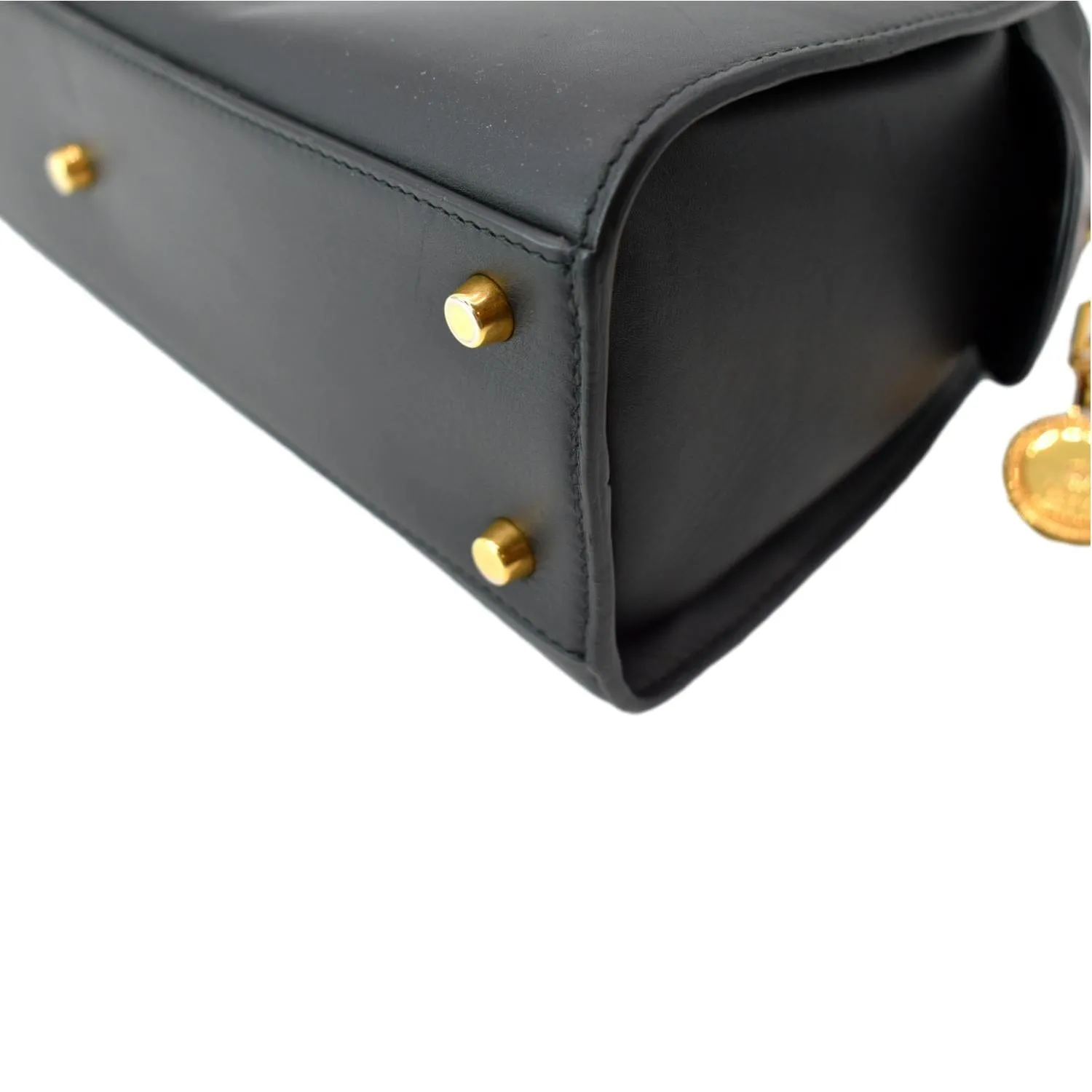 VERSACE Medallion Tribute Calfskin Leather Bowling Bag Black