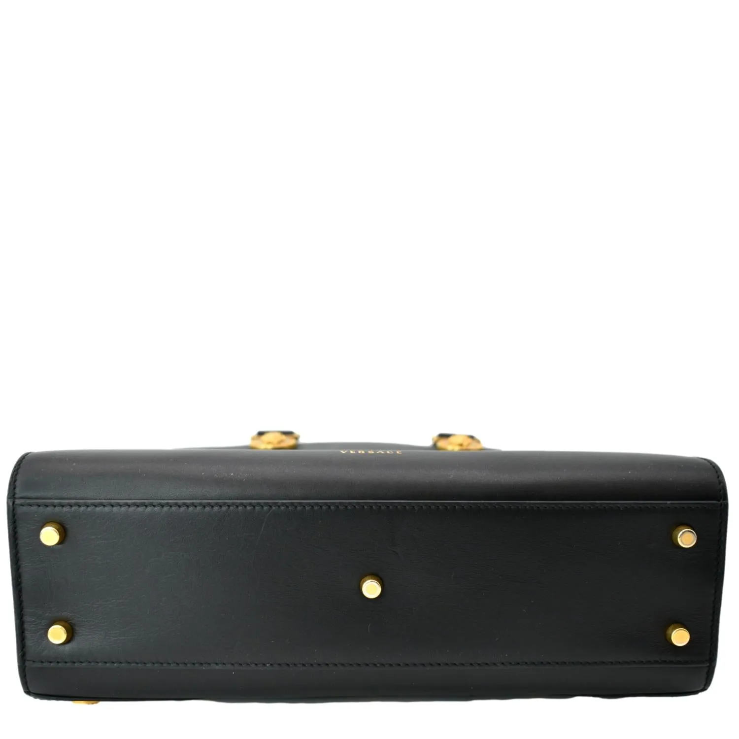 VERSACE Medallion Tribute Calfskin Leather Bowling Bag Black