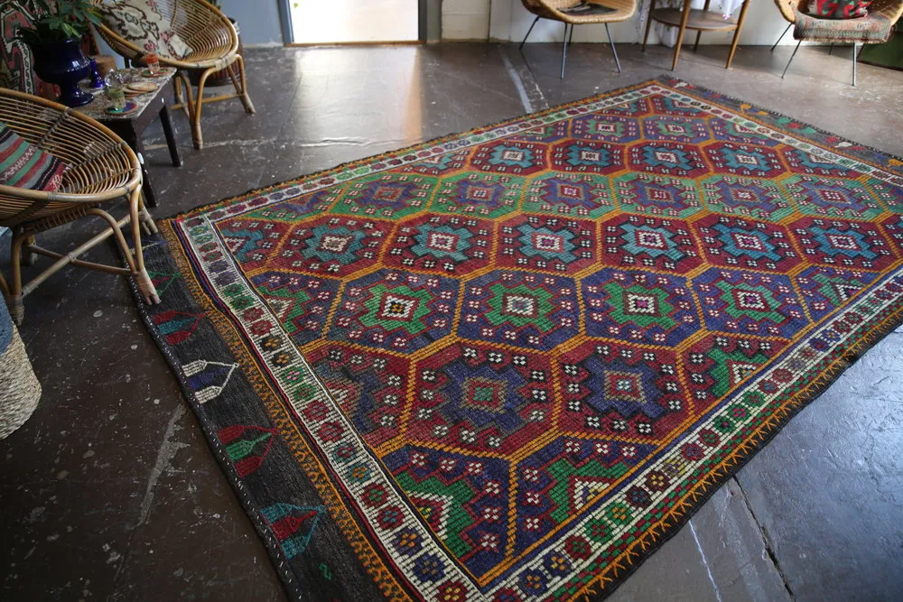 Vintage Mersin Mut Cicim Kilim 6.8ftx11.2ft