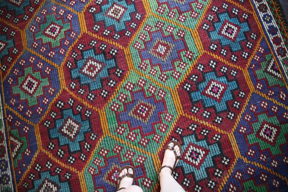Vintage Mersin Mut Cicim Kilim 6.8ftx11.2ft