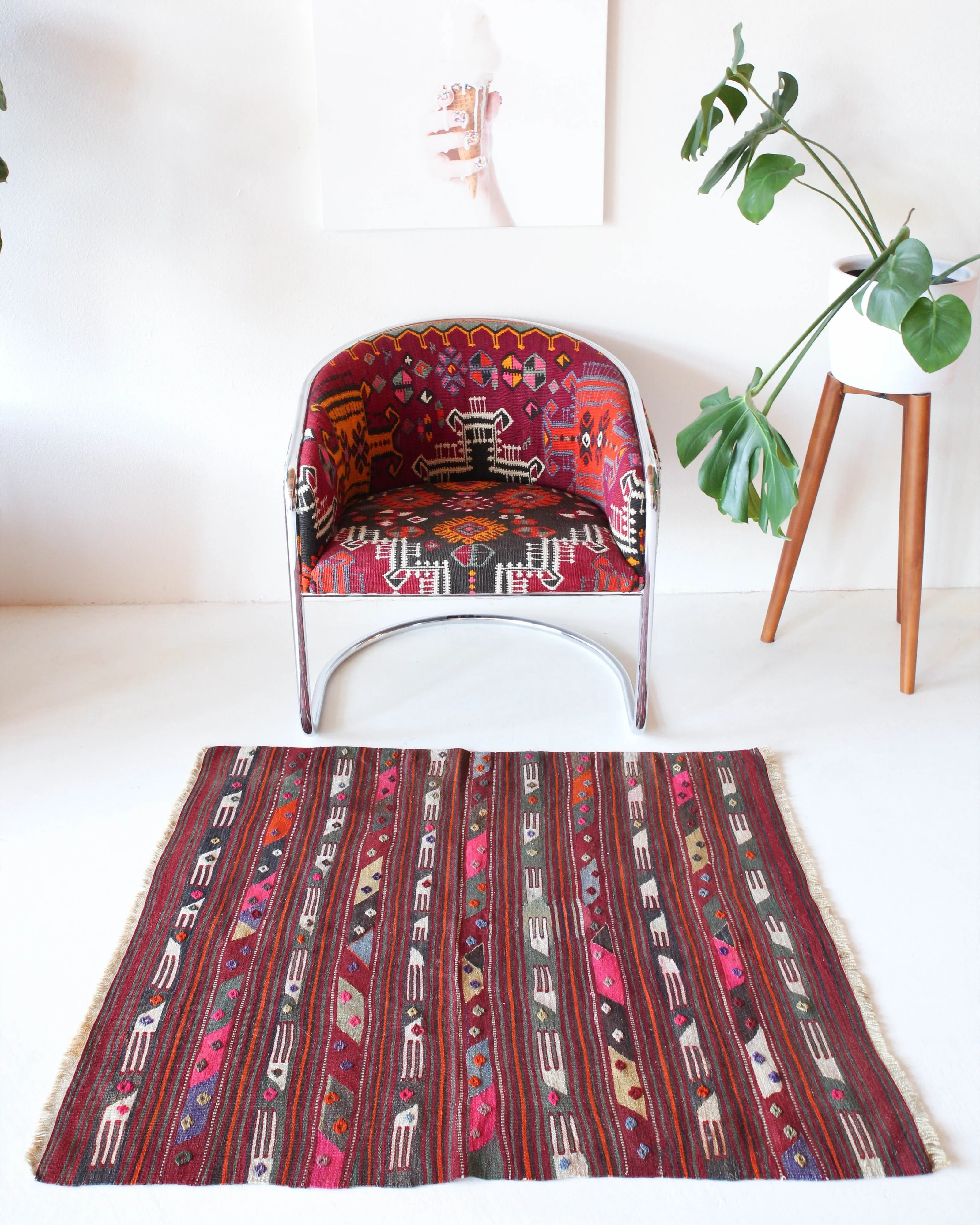 Vintage Mini Turkish Kilim Rug 3'3"x3'10"