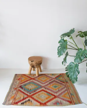 Vintage Mini Turkish Kilim Rug 3'3"x4'6"