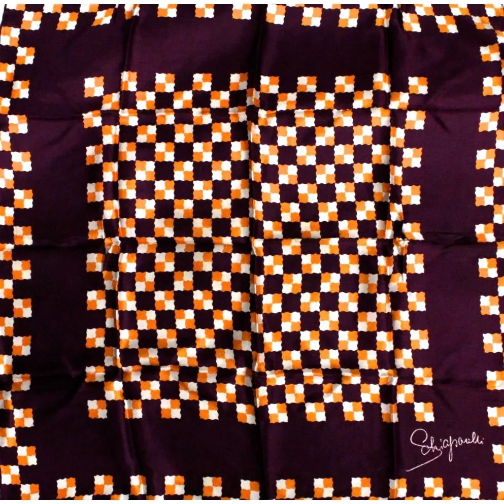 Vintage Schiaparelli Silk Scarf Purple Orange 27" Square Hand Rolled 1960s