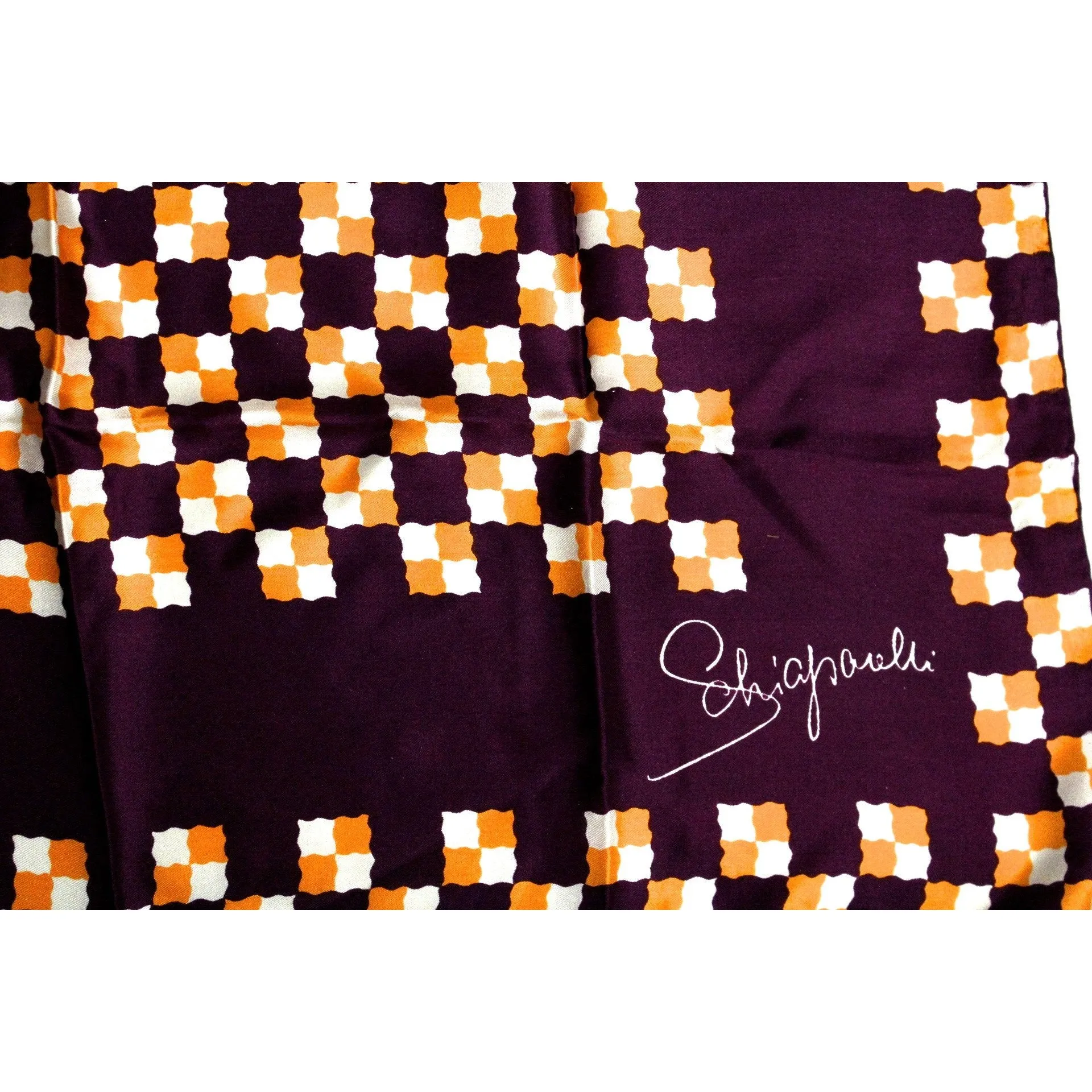 Vintage Schiaparelli Silk Scarf Purple Orange 27" Square Hand Rolled 1960s