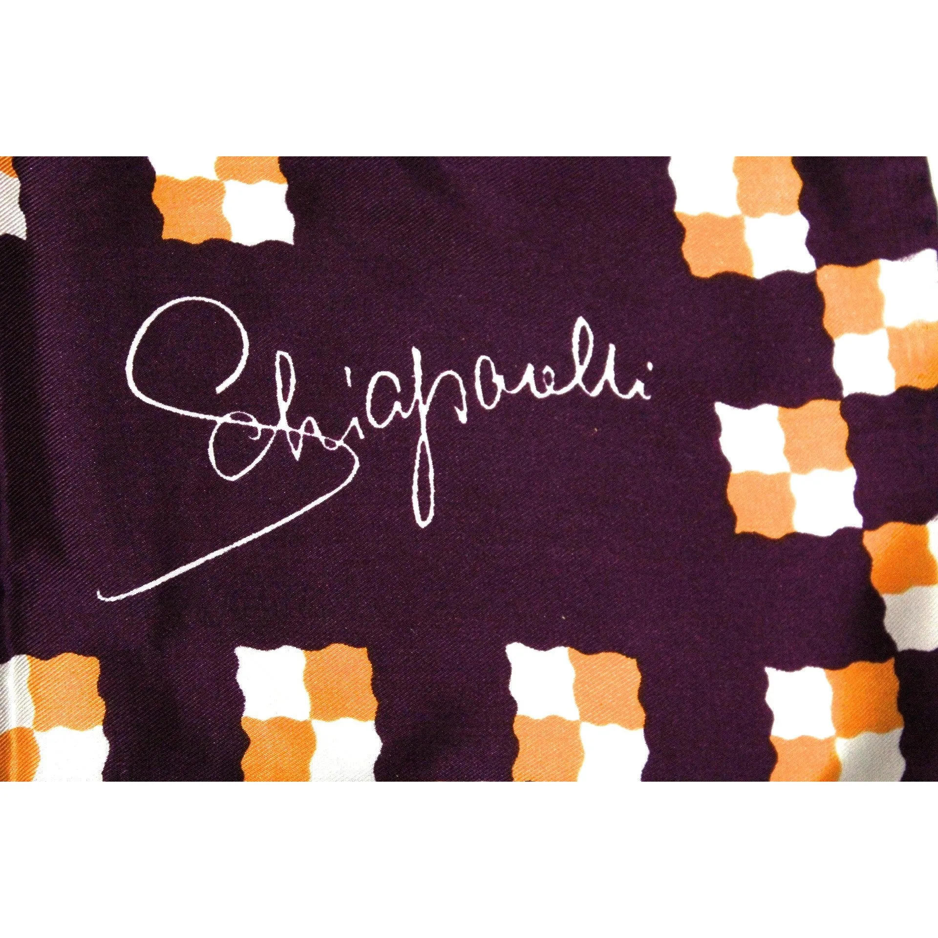 Vintage Schiaparelli Silk Scarf Purple Orange 27" Square Hand Rolled 1960s