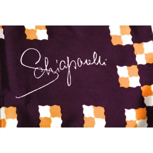Vintage Schiaparelli Silk Scarf Purple Orange 27" Square Hand Rolled 1960s