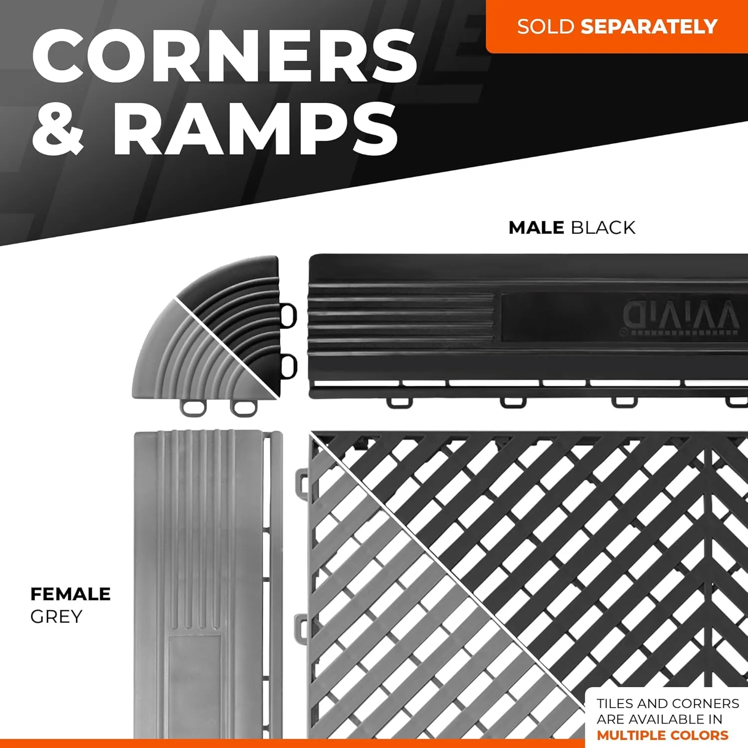 VViViD Elite Garage Modular Floor Tiles Corner Kit - Black (4 Pack)