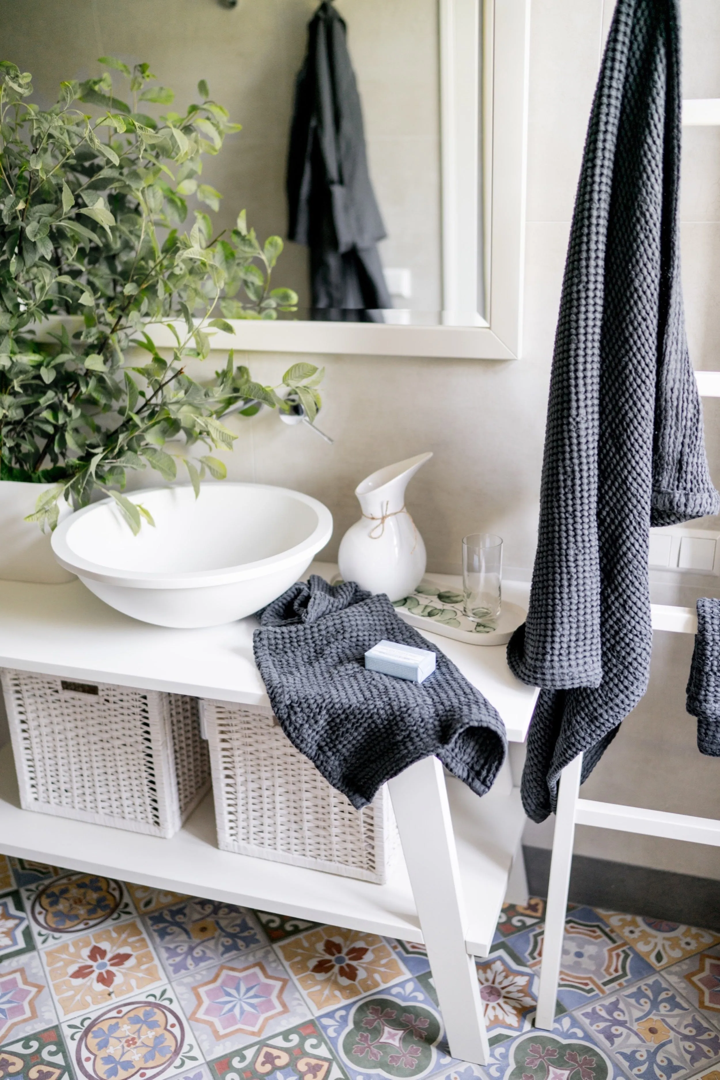 Waffle bath towels