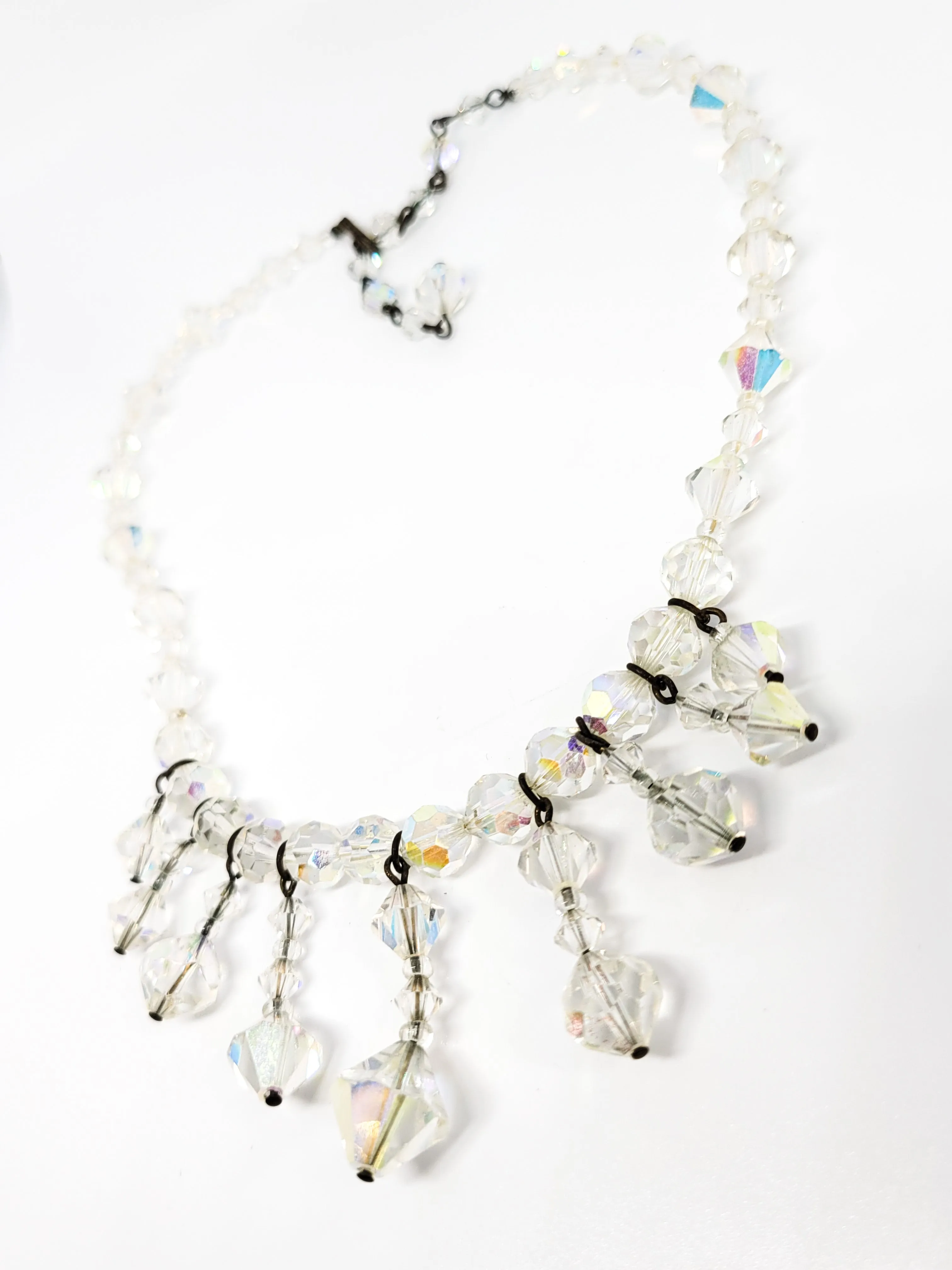 Waterfall Austrian crystal rainbow aurora borealis vintage bib necklace