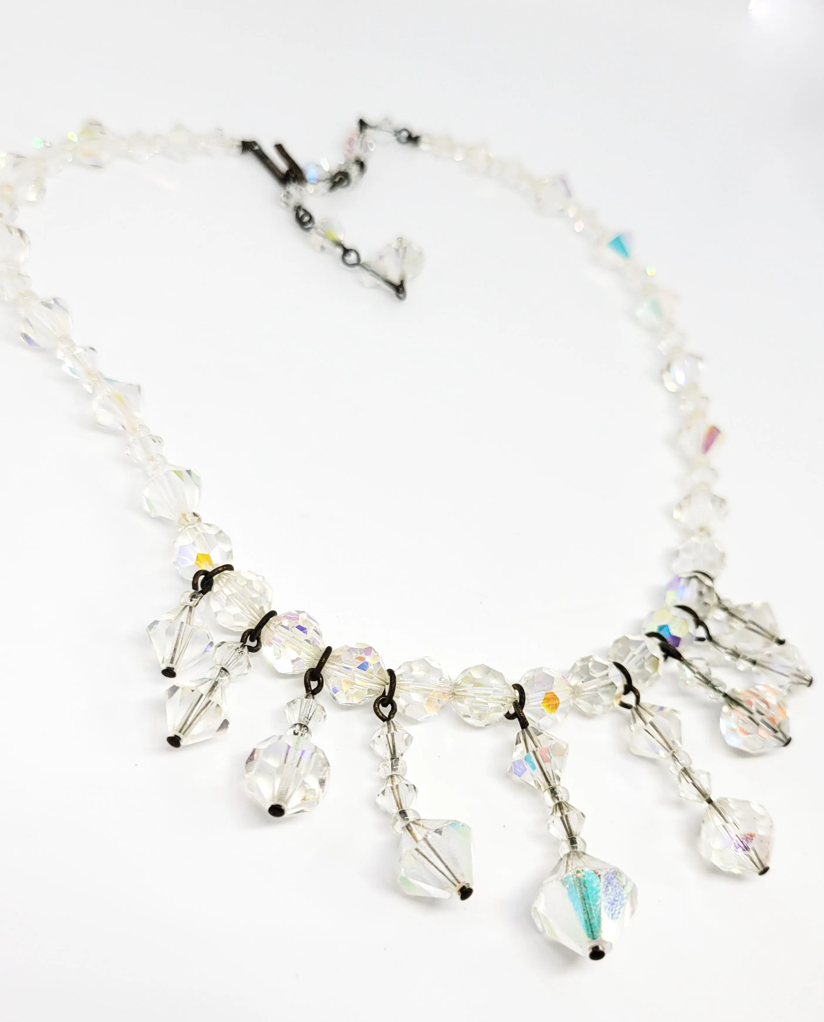 Waterfall Austrian crystal rainbow aurora borealis vintage bib necklace
