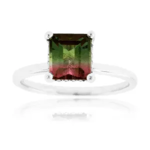 Watermelon Tourmaline & Diamond Accented Ring