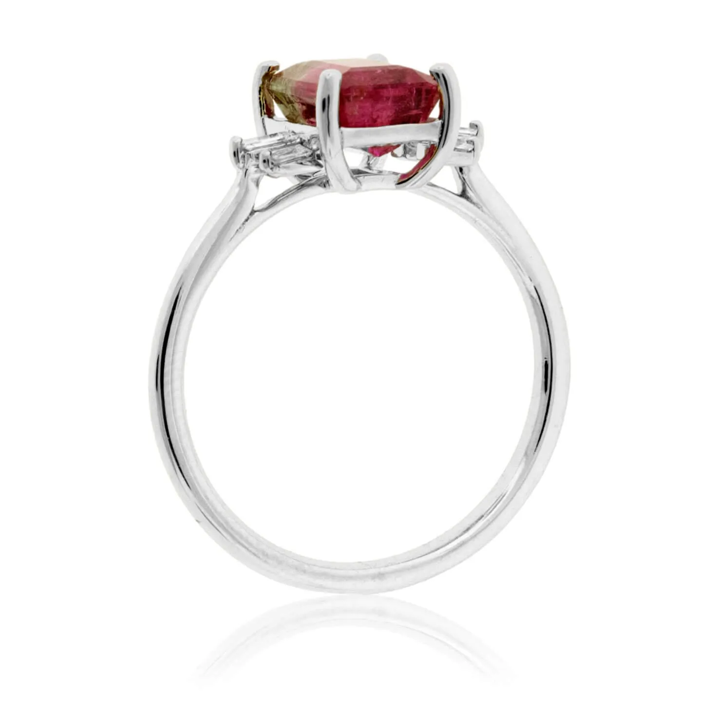 Watermelon Tourmaline & Diamond Baguette Ring