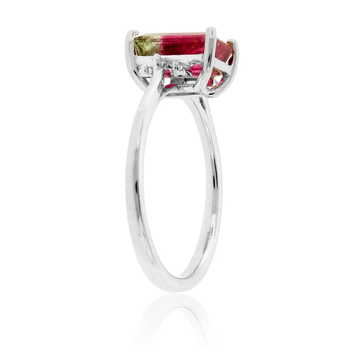 Watermelon Tourmaline & Diamond Baguette Ring