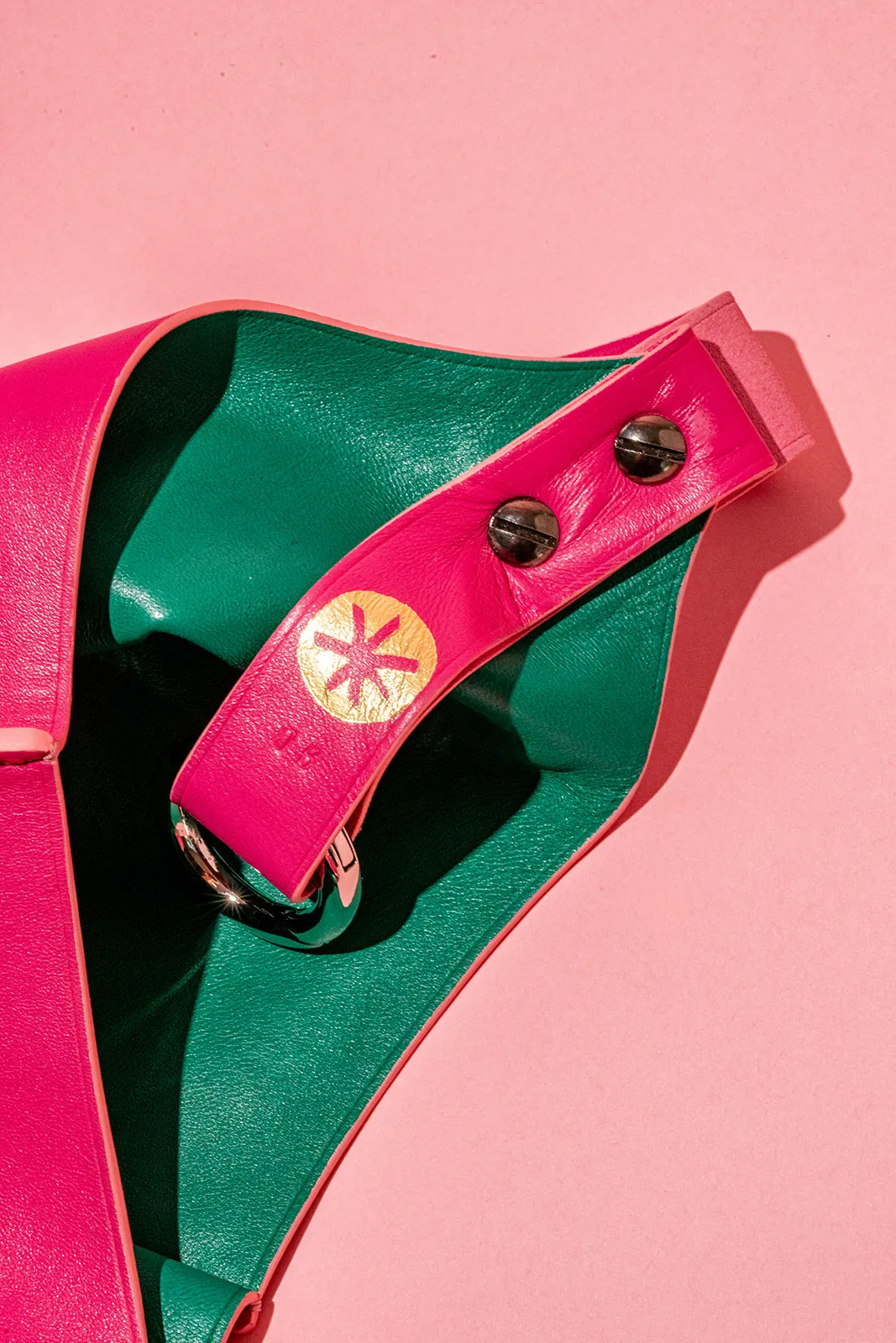 Wedge handbag - French lamb leather in Fuchsia pink - Luxury edition *06