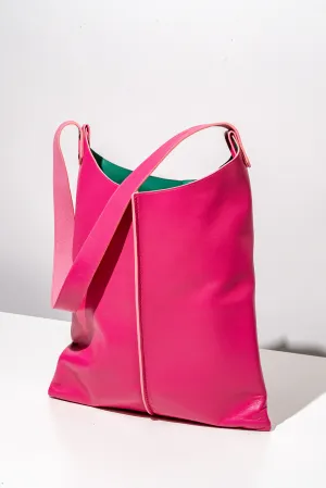 Wedge handbag - French lamb leather in Fuchsia pink - Luxury edition *06