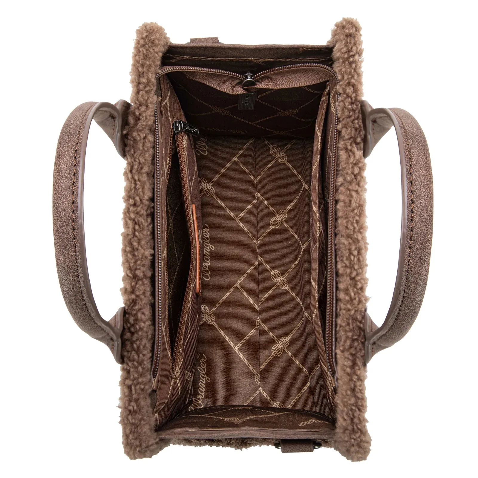 WG166-8120S Wrangler Sherpa Southwestern Print Small Canvas Tote/Crossbody Coffee