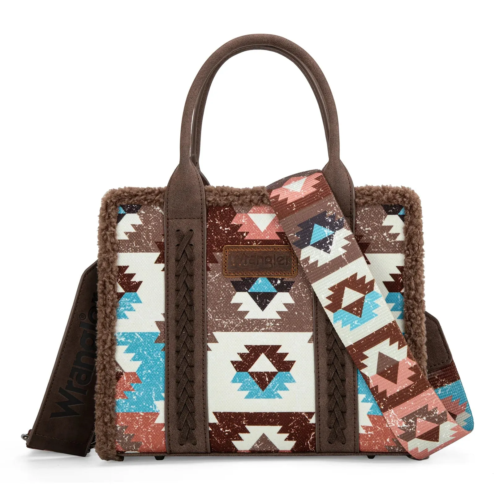 WG166-8120S Wrangler Sherpa Southwestern Print Small Canvas Tote/Crossbody Coffee